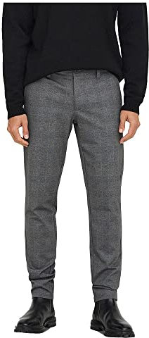 ONLY & SONS O&S Stoffhose Chino Elegante Business Pants Karierte Stretch Trousers Slim Fit Tapered Leg ONSMARK, Farben:Grau, Größe Hosen:27W / 32L, Beinlänge:L32