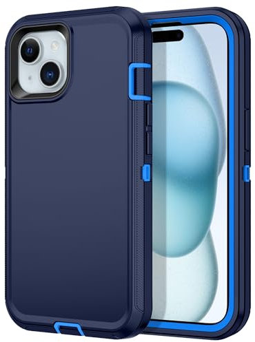 Petocase for iPhone 15 Case Shockproof Dust/Drop Proof 3-Layer Full Body Protection [Without Screen Protector] Rugged Heavy Duty Cover Case for Apple iPhone 15 6.1 2023,Navy Blue