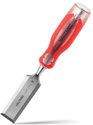 HAUTMEC 32mm Wood Chisel High Impact Drop-Forged CR-V Steel Bevel Edge Chisels with Strike Cap & Non-Slip Ergonomic Handle for Carpentry & Joinery Work, HT0363