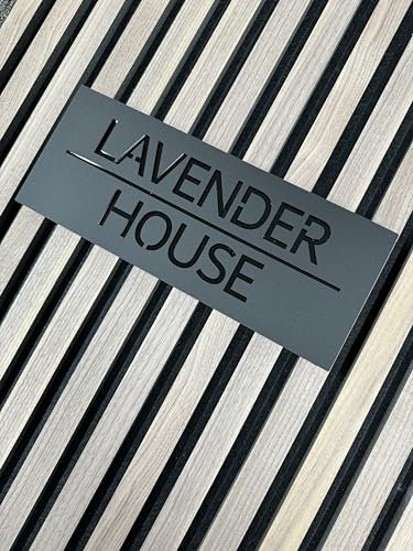 One of a Kind Design UK Personalised House Sign Custom Address Plaque with Number & Street Name Modern Floating Door Sign Slate Look 6mm Acrylic – Weatherproof, UV Stable – Grey