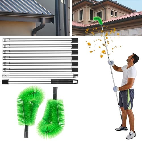 Telescopic Gutter Cleaner - 8 Poles and 2 Brushes, Total Length 330cm for Cleaning Leaves and Debris