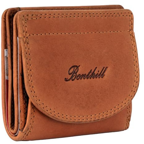 Benthill Kleine Geldbörse Echt Leder RFID | Portmonee Echtleder Damen & Herren | Minibörse Mini Portemonnaie inkl. Geschenkbox, Farbe:Braun