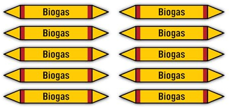 Aufkleber: 100x15 mm, 10 Stück - Gruppe 4 - Brennbare Gase - Rohrleitungskennzeichnung - nach DIN 2403 - Sprache: deutsch - Biogas