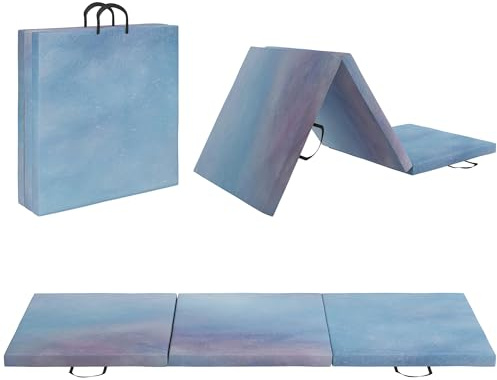HOMCOM Tapis de Gymnastique Pliable avec Poignée 180 x 60 x 5 cm Bleu
