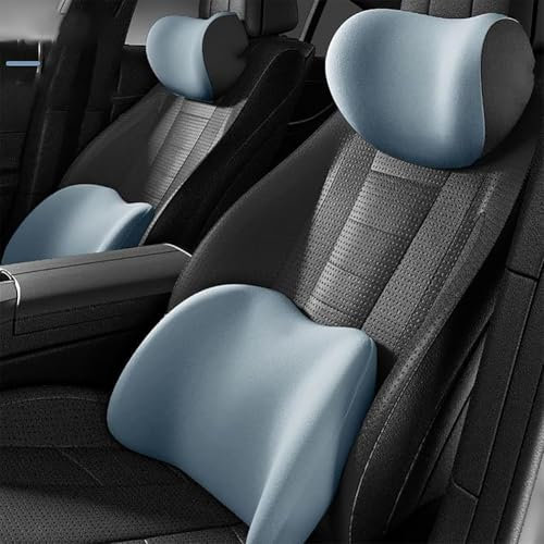 JILEIOK Autositze Kopfstütze und Lendenkissen für Mazda 6/5/8 CX3 CX4, Weich Lendenwirbelstützkissen Nackenkissen für BüRostuhl ZubehöR,E/Blue