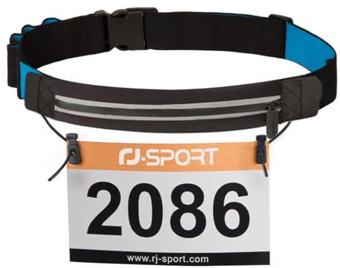 ZKGYUS Laufgürtel für Handy - wasserdichte Lauftasche, Sportgürtel Hüfttasche, Triathlon Startnummernband Laufgurt mit Bauchtasche & Verstellbarem Gummiband & Nummernhalter &4 Gel-Halter (Schwarz)