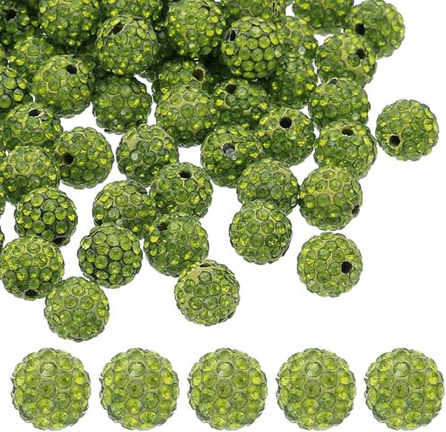 PATIKIL 10mm Strass Tonperlen für die Schmuckherstellung, 60er Pack runde Kugel Polymer Clay Kristall Charm Perlen für Basteldekoration Halskette Armbänder, Olivgrün