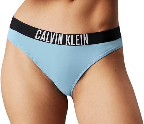 Calvin Klein Women’s Bikini Bottoms with Logo Waistband, Blue (Skim Blue), M