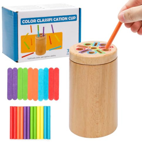 CEWROM Montessori Spielzeug ab 1 2 Jahr, Holzspielzeug Motorikspielzeug, Kinderspielzeug zum Farben Lernen, Farbe Sortierspiel, Holzspielzeug Motorikspielzeug Geschenk für Baby Mädchen Jungen