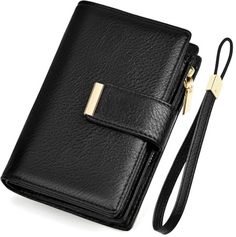 KTUEOV Portefeuille Femme, Cuir Portefeuilles et Porte-Cartes Femme RFID Blocage Zippé Porte Monnaie Grand Format Porte Feuille Femme avec Bracelet pour 10 Cartes de Crédit Cash ID