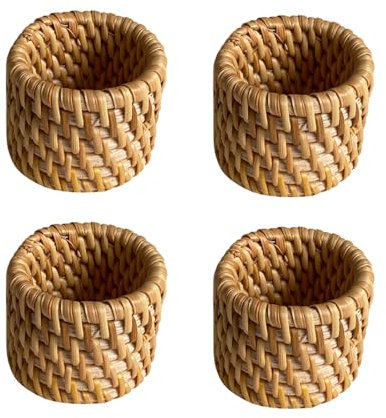 Serviettenringe aus Rattan Flechten, 4 Stück Runde Serviettenschnallen Tischdekoration im Landhausstil für Party Hochzeit Valentinstag Abendessen