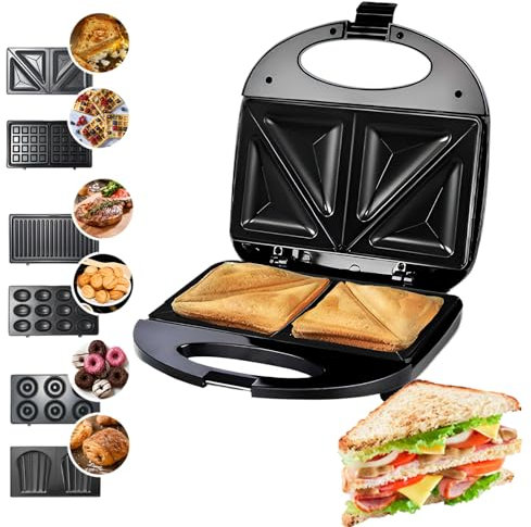 AIZYR Waffle Maker 6 in 1 Electric Sandwich Maker with Removable Plates, Grilled Cheese Maker Non-Stick Surface for Cooking Breakfast, Snack