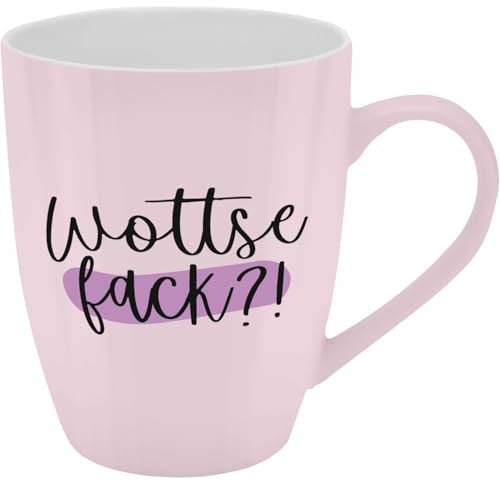 GRUSS & CO Becher mit Motiv Wottse fack | Tasse mit Spruch, New Bone China Porzellan, 35 cl, mit Geschenkbaderole | lustiges Geschenk, Geburtstag | 74198