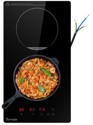 Topwish Induktionskochfeld 29cm,2 Zonen Induktionskochfeld,Herdplatte 2 kochfelder,Induktionsherd,Induktionskochplatte mit Kindersicherung, Boost Funktion,Touchsteuerung,Restwärmeanzeige,Netzkabel