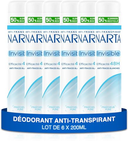 NARTA - Deodorant für Damen – unsichtbar Anti-Transpirant Spray 48 Stunden Wirksamkeit gegen weiße Flecken ohne Alkohol – 6 x 200 ml