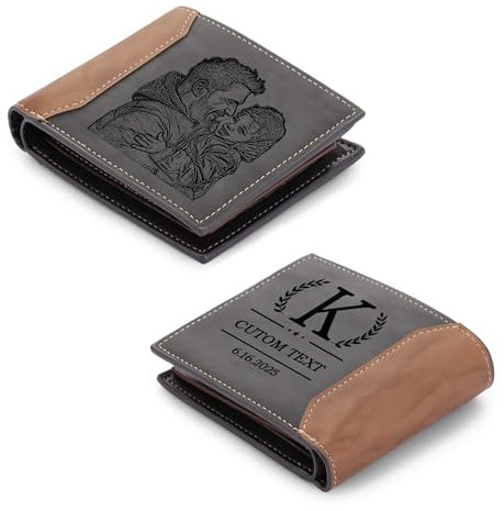 Lam Hub Fong Geldbörse Männer Leder Personalisiert Portemonnaie mit Namen Foto Gravur Geldbörse Geschenk für Vatertag Weihnachtstag Valentinstag