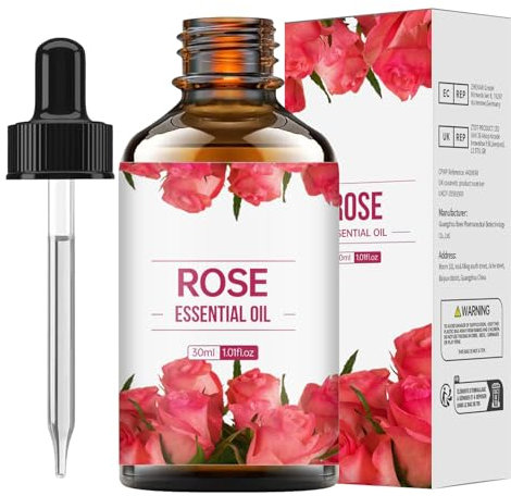 Huile Essentielle de Rose 30ml, Huile Rose Musquée Bio pour les Visage Cheveux Hydrates Corps Huiles Parfumées Aromathérapie de Roses de Qualité pour Massage, Bain, SPA, Soins de la Peau, Apaisant