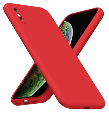 LoeoeL for iPhone X/Xs Phone Case Silicone, Minimalist Ultra Thin Slim Soft Rubber Gel Solid Color Matte TPU Cute Case for Women Men, Girly Plain Aesthetic Design & Camera Cover Protection, Red