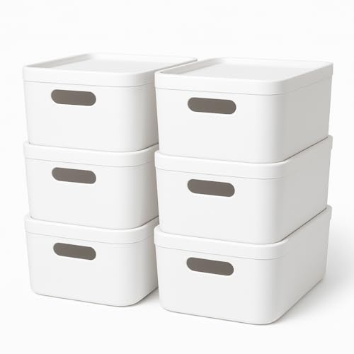Craftelier - 6er-Pack stapelbare Plastikboxen mit 5 Litern | Organizer-Box mit praktischem und robustem Deckel | Schrank-Organizer, Farbe weiß, Maße 24 x 17 x 12,1 cm