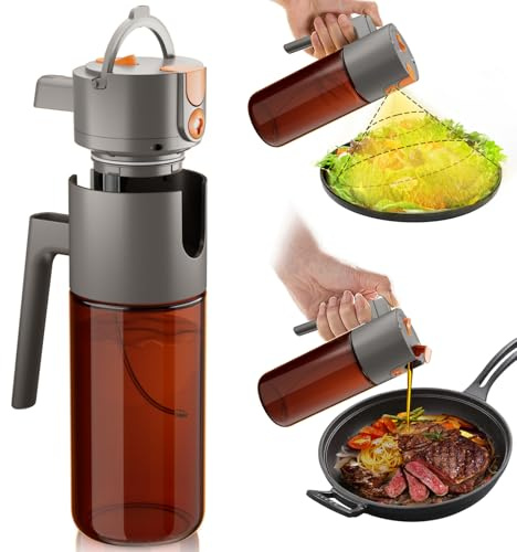 Lycidae 17oz Ölsprüher für Speiseöl - 2 in 1 Ölspender | Ölspray mit Gleichmäßigem Sprühnebel - Glas Ölsprüher mit lichtschützendem Design für Heißluftfritteuse ( dunkelbraun )