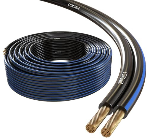 Lumonic Lautsprecherkabel | 50m Schwarz | 2x 0,75mm² CCA | blaue Markierung HiFi Boxenkabel | Audio Zwillingsleitung