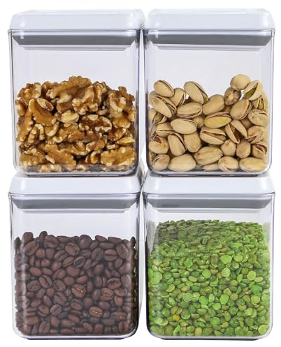 Taylor & Brown Set of 4 Airtight Pantry Storage Containers with Pop Up Lid 1 Litre Stackable BPA-Free Kitchen Food Storage Container 4 Pack for Cereal, Sugar, Coffee & Dry Fruit