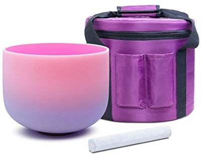 Crystal Singing Bowl, Crystal Singing Bowl F note Frosted Quartz Crystal Singing bowl pink-purple Color 8inch(432hz)