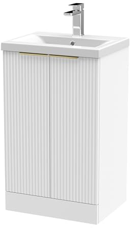 Balterley Vanity Unit with Basin Floor Standing, Soft Close 2 Door with Mid Edge Sink, Bathroom Vanity Units with Basin, Fluted Front Sink Cabinet - 510 x 390 x 850mm (White)
