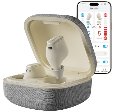 Cearvol Wave Lite Smart Hearing Amplifier for Adults with Bluetooth App Control AI Noise Reduction AUX-in OVR Rechargeable Noise Reduction, Starlight