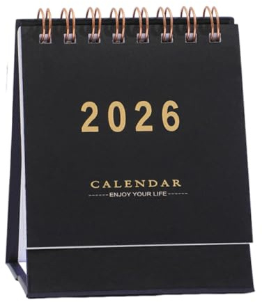 AEKZOX 1 Stück Mini-Tischkalender 2025-2026, Kleiner Stehkalender von Juli 2025 bis Dezember 2026, Kleiner Tischkalender, Mini Desk Calendar für Home Office School (Schwarz)