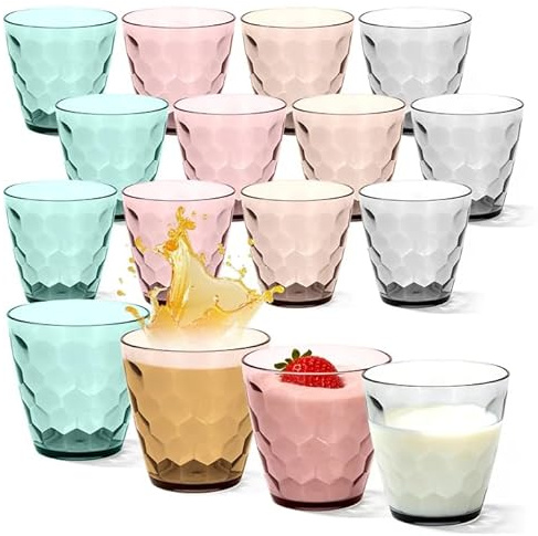 Lot de 12 verres à eau en plastique, 325 ml, verres colorés, gobelets en plastique, réutilisables, pour la maison, le bureau, le restaurant, le café et l'extérieur