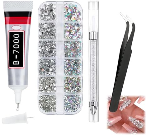 2800 PCS Rhinestones,15ml B-7000 Rhinestone Glue,Rhinestone Picker Pen & Tweezers,Rhinestone Kit,Nail Art Gems with Rhinestone Glue,Nail Stuff,Nail Accessories,Crafting Rhinestones,DIY Supplies