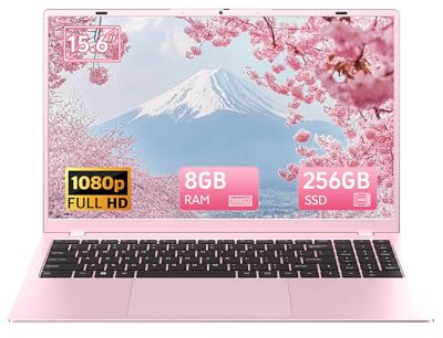 RNRUO 2026 Pink Laptop, Pentium Gold 6500Y Processor(Up to 3.4 GHz),8GB RAM 256GB SSD,15.6 Inch FHD IPS Display, 5000mAh Battery,Type-C,Portable Laptops Computer for Business Office
