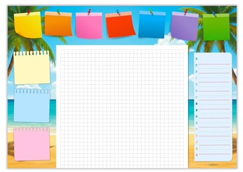 DIN A2 Schreibtischunterlage „Sonnige Auszeit aus Papier von edelkern® | Ideal als Notizblock, Organizer, Wochenplaner & Tagesplaner | Perfekt für Deine tägliche To Do Liste