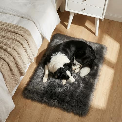 Mishukaze ishukaze Plüsch-Teppich aus Schaffell, ultraweich, flauschig, Nachttisch, maschinenwaschbar, rutschfeste Bodenmatte, seidiger Zottelteppich für Schlafzimmer, Wohnzimmer und Kinderzimmer