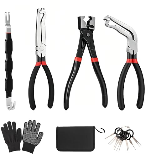WOLFWILL Automotive Electrical Disconnect Pliers Kit, Fuel Line Removal Tool, Auto Repair Plier, Hose Clamp Pliers with 8 Pcs Terminal Removal Tools (Black)