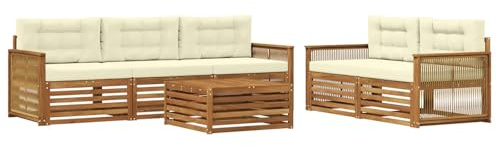 vidaXL Outdoor-Sofagarnitur mit Kissen 6 pcs Natur und Creme, Gartenlounge, modernes Ecksofa, Outdoor-Sitzgelegenheit, Terrassenmöbel, gemütliches Set