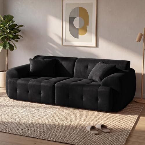 COMHOMA Sofa 2 Sitzer, 180 x 86 x 40 cm Bodensofa, Couch mit Rückenlehne, Kissen und Armlehne, Modernes Stoffsofa für Wohnzimmer, Wohnung, Büro, Keine Montage, schwarz