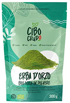 Erba d'Orzo Bio in Polvere Cruda - 300g. Barley Grass Powder o Green Magma. Ricca di Clorofilla. Fonte di Vitamine Minerali Potassio Calcio e Ferro.
