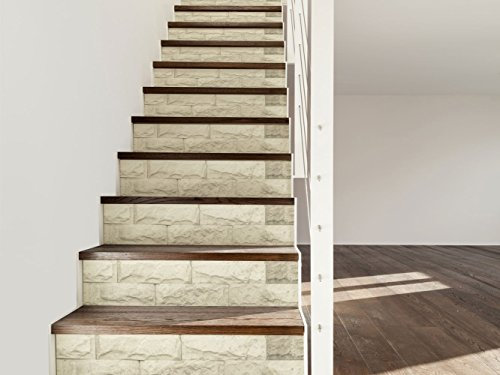 Vinyle et papier peint pour escaliers, imitation pierre, blanc, 16 autocollants adhésifs pour murs, escaliers, vinyle, décoratif, plusieurs dimensions, escaliers, papier peint, décoration