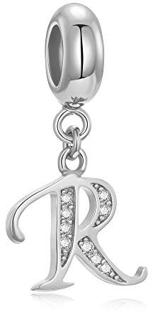 Buchstaben-Perlen aus echtem 925er-Sterlingsilber, Alphabet-Kristall, passend für europäische Armbänder und Halsketten Buchstabe R