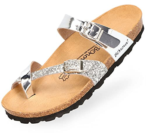 BOnova Portofino in Größe 37 silber - mirror. Sommersandale mit Kork-Fußbett Hergestellt in der EU