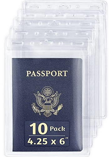 EcoEarth Lot de 10 porte-passeport, extra large, refermable et étanche pour carte d'identité (transparent, 10,2 x 15,2 cm)