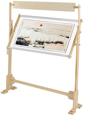 Estink Large Size Embroidery Stand, Cross Stitch Floor Stand Wooden Embroidery Frame 360 Degrees Rotatable Needlework Stand with 5 Adjustable Height Level for Cross Stitch Needle Work