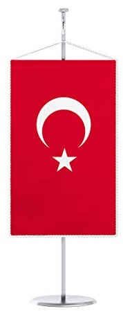 Vispronet® 15 x 25 cm Tischbanner Nationalfahne Set ✓ Fahne & Chrom-Ständer ✓ Kordel-Rand (Türkei)