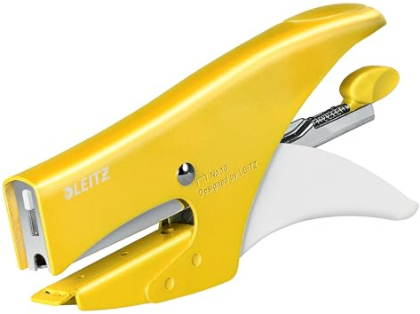 Leitz Heftklammer, Kapazität 15 Blatt, ergonomischer Metallgehäuse, inkl. Heftklammern, WOW, 55312016 – Gelb