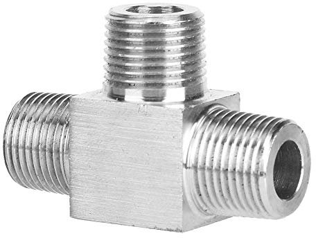3-Wege-Rohrverschraubungen Kupplungsstecker 304 Edelstahl BSP-Außengewinde Rohrverschraubung T-Stück für Wasser/Gas/Öl (Male 1/4)