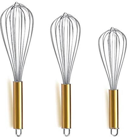 Berglander 3er Pack Edelstahl Schneebesen 8 , 10, 12 , Tizianbeschichtung Goldgriff Schneebesen, Schläger, Draht Schneebesen Set Küchen Schneebesen (3er Pack)