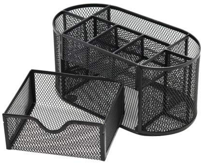 Mesh Desk Office Organizer,Multifunction Pen Holder with Drawer Stationery Storage Desktop Black