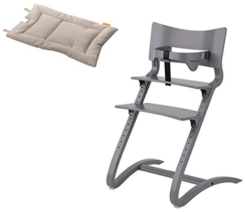 Leander Stuhl grau - Hochstuhl - Kinderstuhl - Erwachsenenstuhl mit Babybügel + Kissen cappuccino